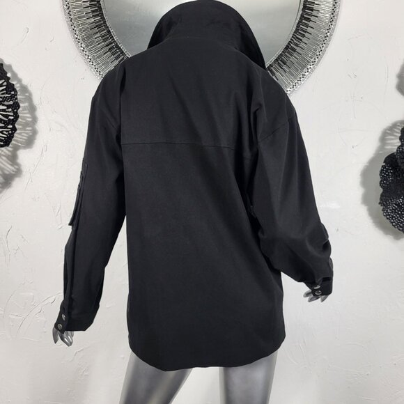 NWT~$295~I AM GIA~S/M~BLACK MILITARY UTILITY CARGO DENIM JEAN JACKET COAT - Picture 14 of 16